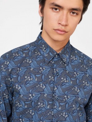 Camisas Ben Sherman Art Nouveau Floral Azul Marino | SAFDPRG-13