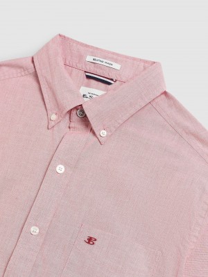 Camisas Ben Sherman Beatnik Wash Long-Sleeve Rojas Claro | QFPAHLV-63