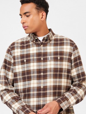 Camisas Ben Sherman Brushed Plain Check Chocolate | TGXQPUD-85