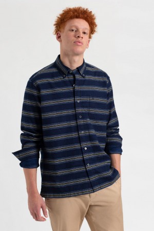 Camisas Ben Sherman Dalston Blues Long Sleeve Indigo Stripe Indigo | KSOTIAV-72