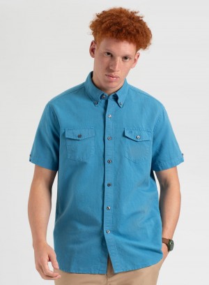 Camisas Ben Sherman Garment Dye Linen Azules | RZCVYWD-19