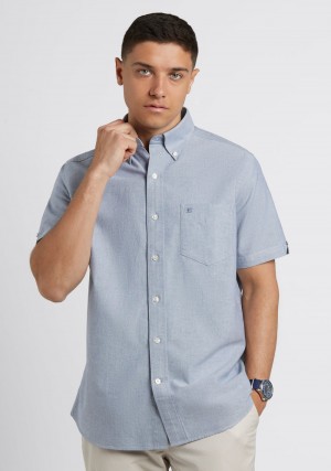 Camisas Ben Sherman Short Sleeve Brighton Oxford Organic Azul Marino | QNEJRTO-68