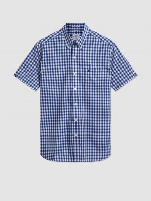 Camisas Ben Sherman Short Sleeve House Poplin Gingham Azul Marino Verde Oliva | XJKWLRI-23