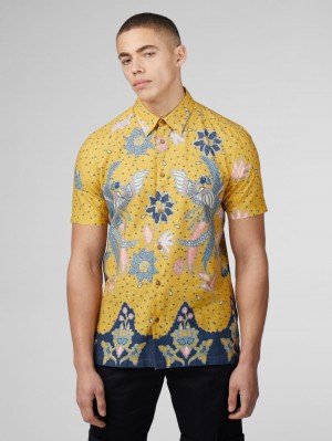 Camisas Ben Sherman Signature Abstract Botanical Print Amarillo | AZXGMUL-28