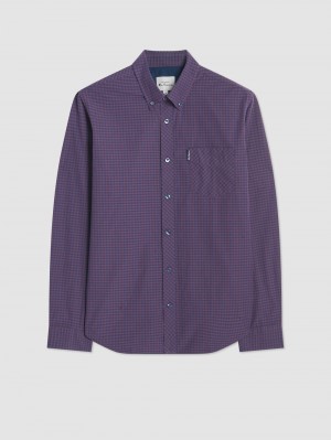 Camisas Ben Sherman Signature Gingham Long-Sleeve Moradas | QRMGOKV-75