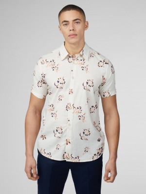 Camisas Ben Sherman Signature Linear Floral Blancas | ZUINBGF-16