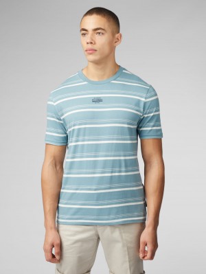 Camiseta Ben Sherman Fine Stripe Azules | EFMLQHX-03