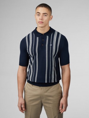 Prendas De Punto Ben Sherman B by Ben Sherman Crinkle Cotton Stripe Polo Azul Marino | HSDKUTP-13