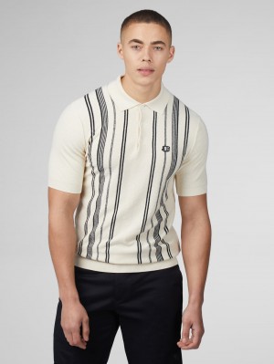 Prendas De Punto Ben Sherman B by Ben Sherman Crinkle Cotton Stripe Polo Blancas | PWMFRAL-54