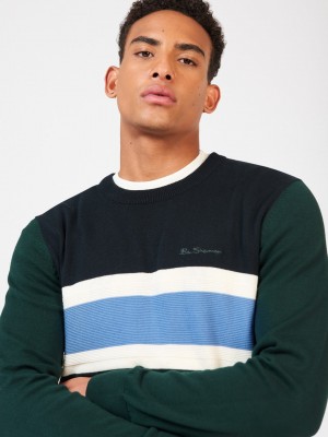 Prendas De Punto Ben Sherman Chest Stripe Crewneck Verde Oscuro | PFQCKIR-15