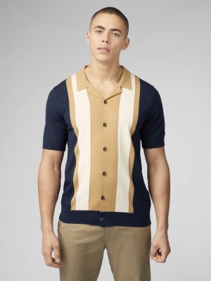 Prendas De Punto Ben Sherman Signature Resort Neck Button Through Polo Azul Marino | LUWBYFD-91