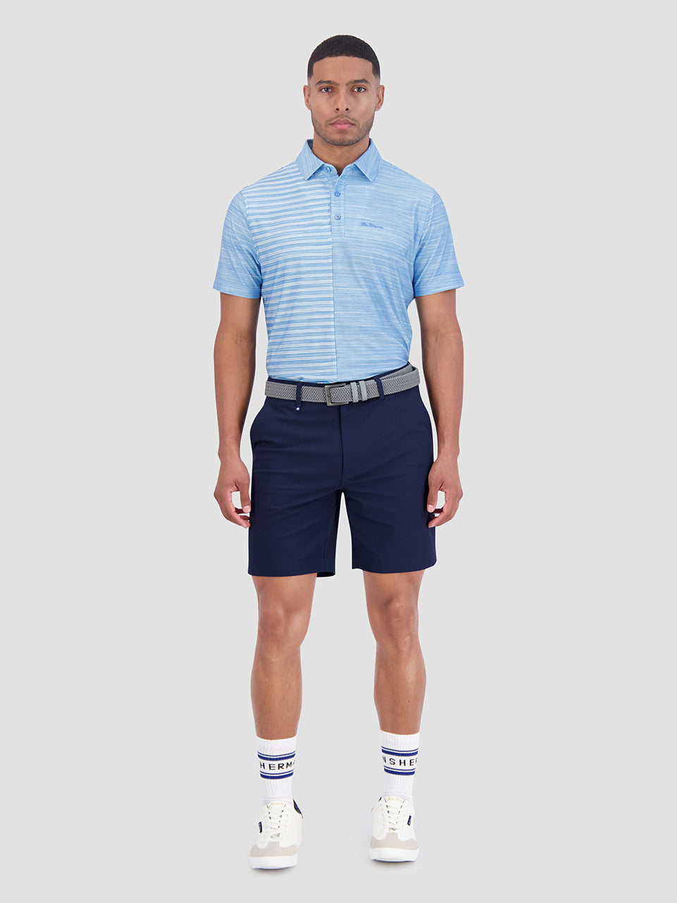 Camisa Polo Ben Sherman Melange Stripes Color Block Tech Jersey Sports Fit Azur | UKGRIZA-65