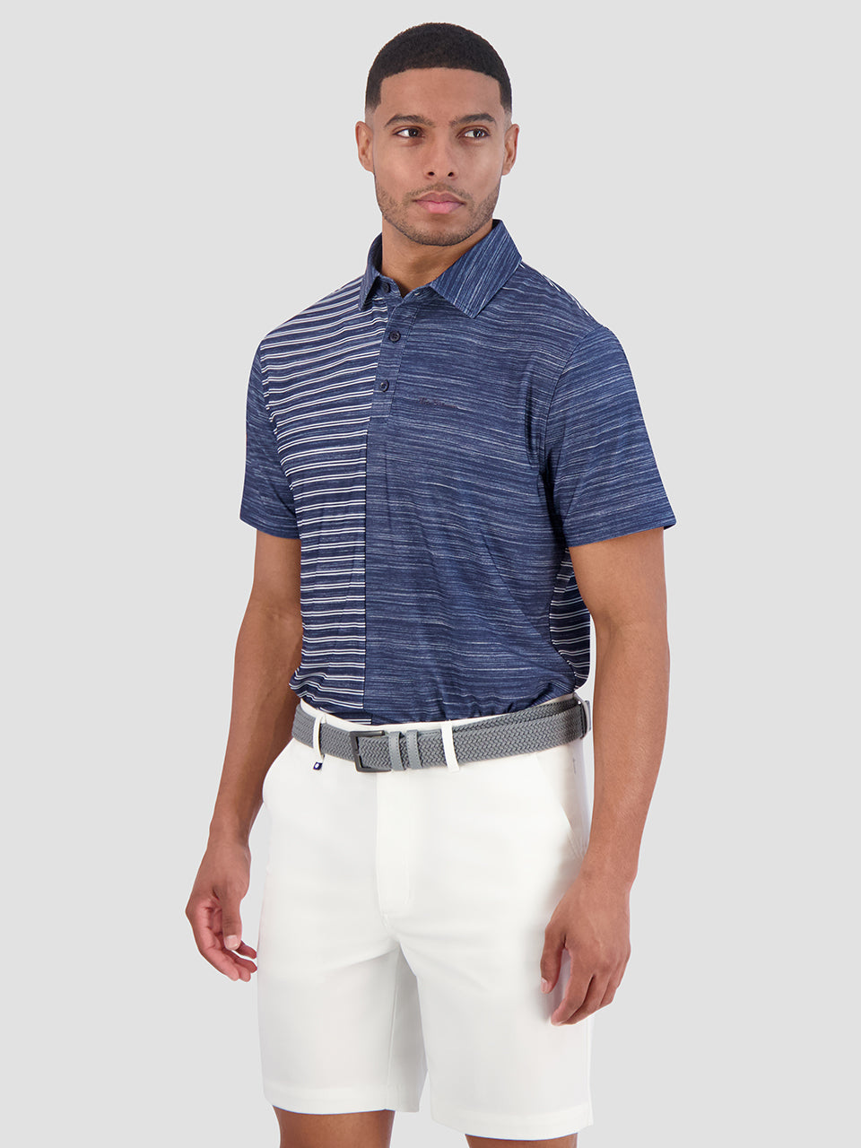 Camisa Polo Ben Sherman Melange Stripes Color Block Tech Jersey Sports Fit Azul Marino | QCVNJXE-56