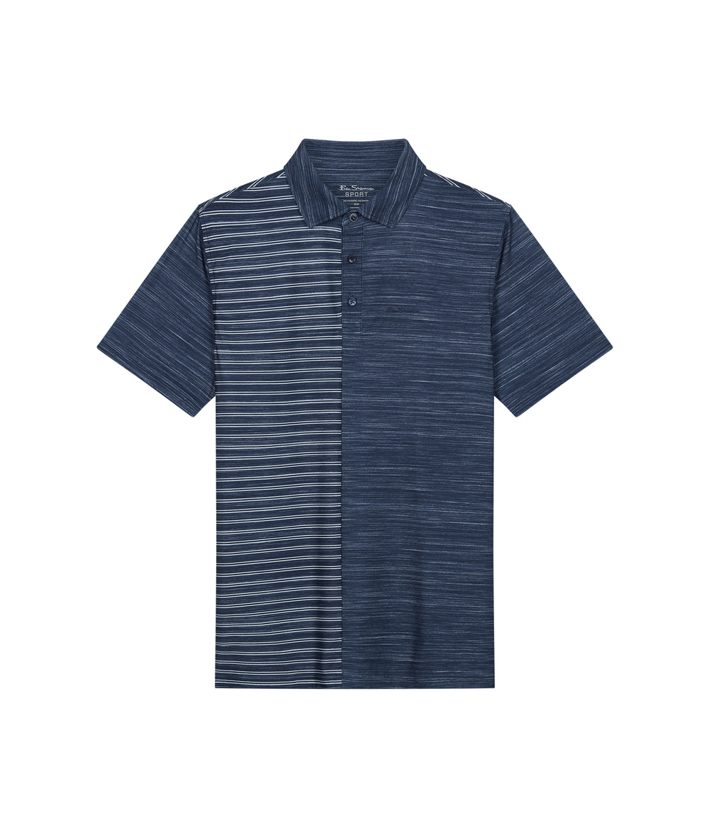 Camisa Polo Ben Sherman Melange Stripes Color Block Tech Jersey Sports Fit Azul Marino | QCVNJXE-56