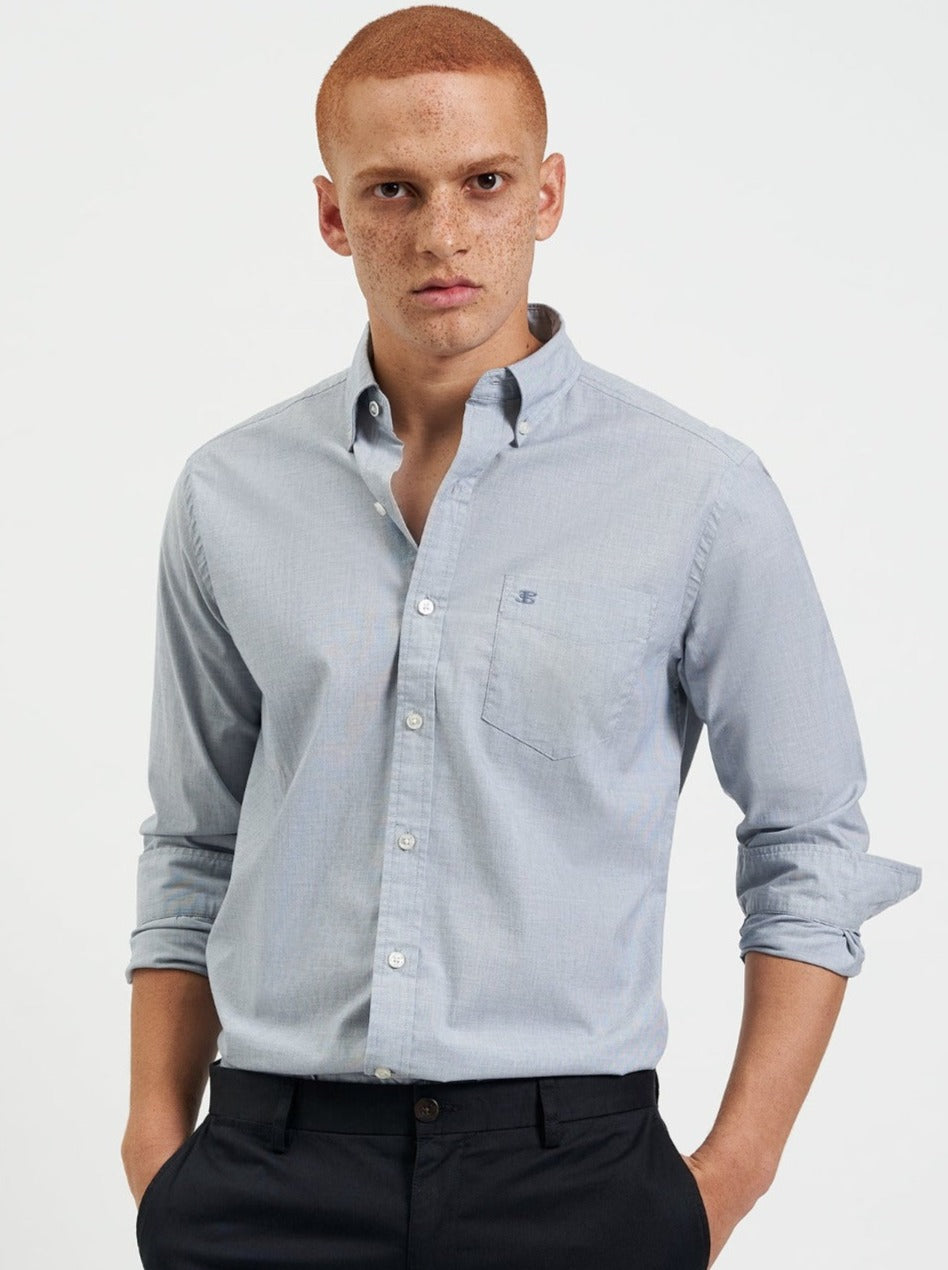 Camisas Ben Sherman Beatnik Wash Long-Sleeve Azul Marino | TNDMPYV-04