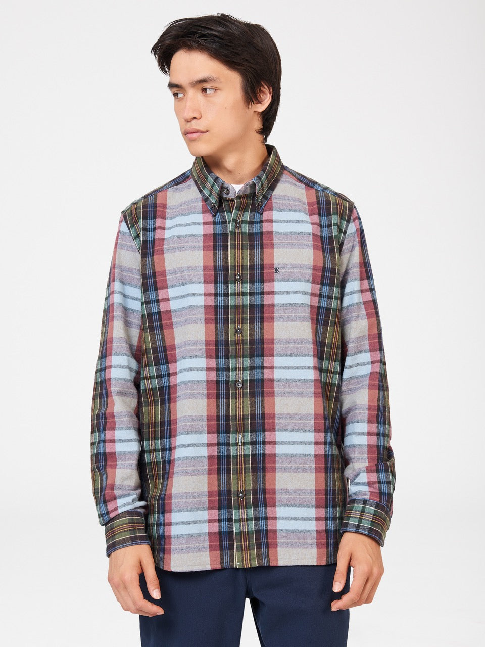 Camisas Ben Sherman Brushed Multicolour Check Oxford Azules | LETCWPM-52