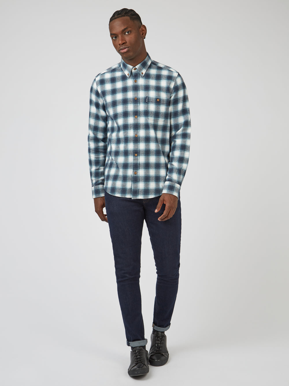 Camisas Ben Sherman Brushed Ombre Check Flannel Verde | FDASVTW-86