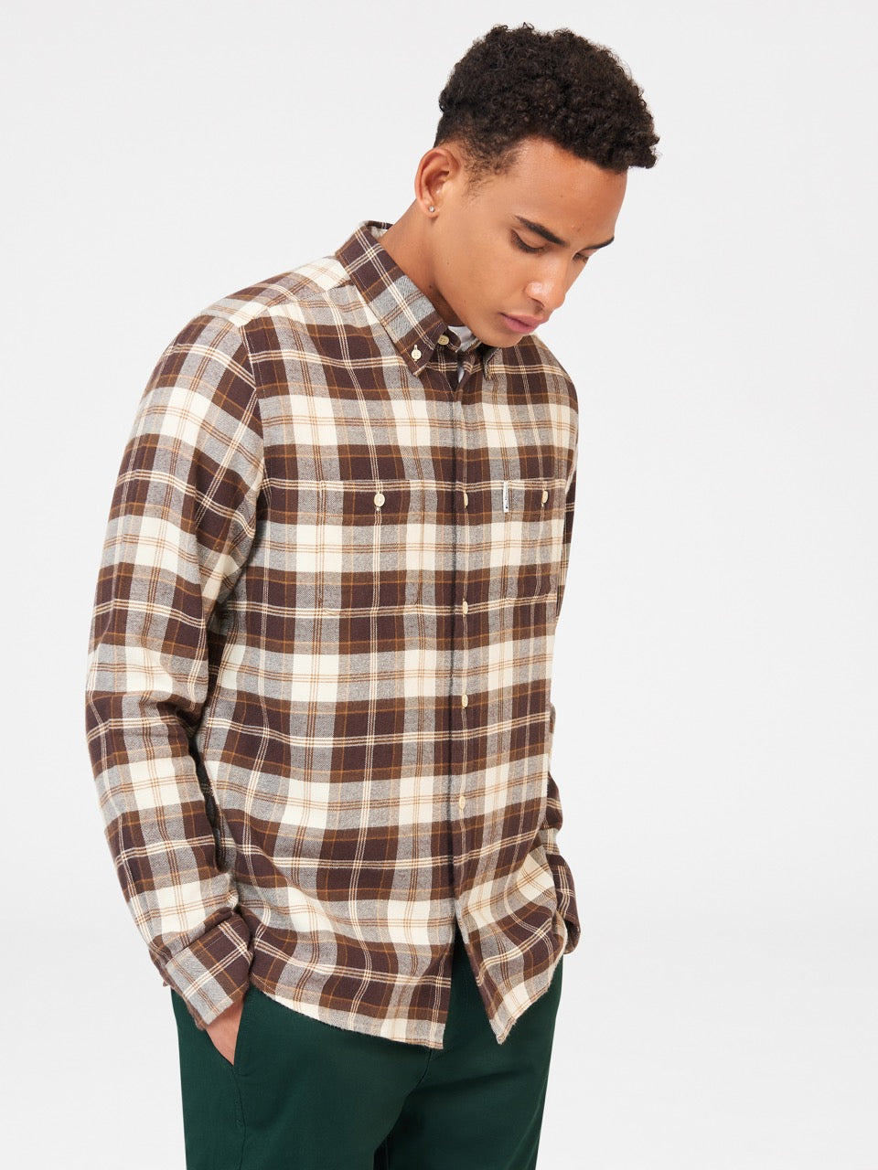 Camisas Ben Sherman Brushed Plain Check Chocolate | TGXQPUD-85