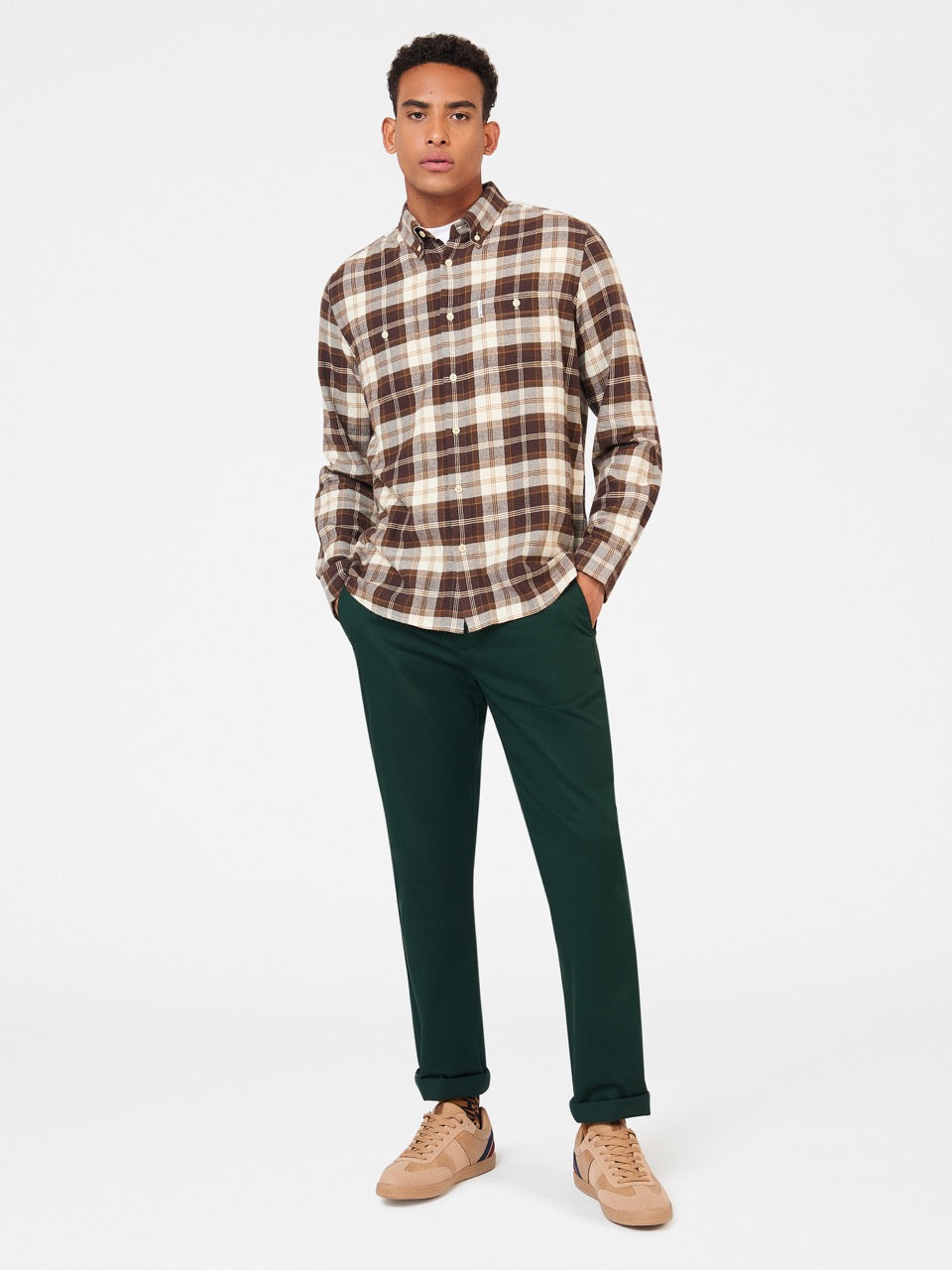 Camisas Ben Sherman Brushed Plain Check Chocolate | TGXQPUD-85