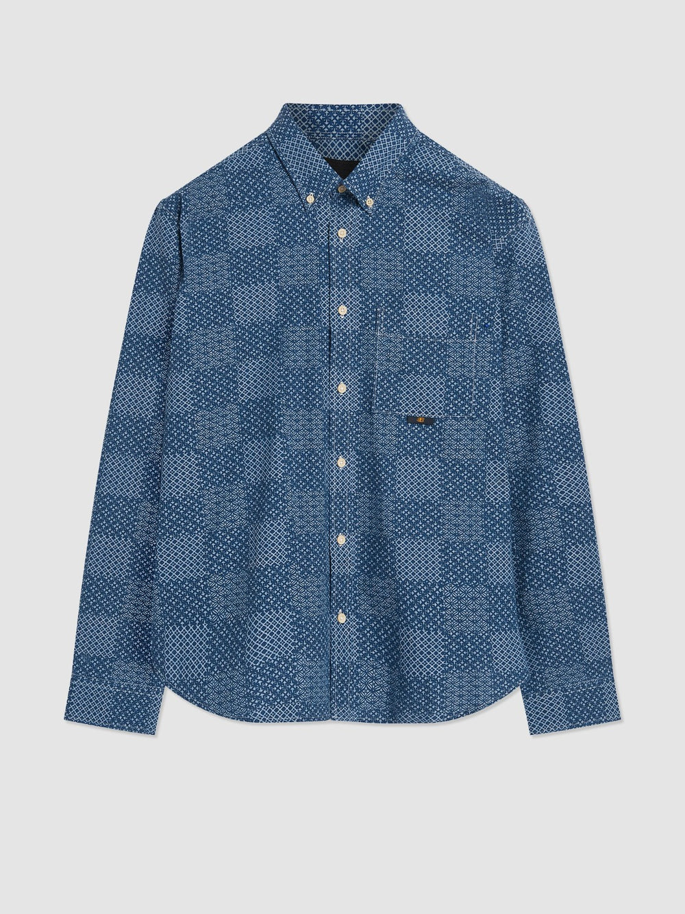 Camisas Ben Sherman Chambray Patchwork Geo Print Long-Sleeve Azules | BFUGQEZ-54