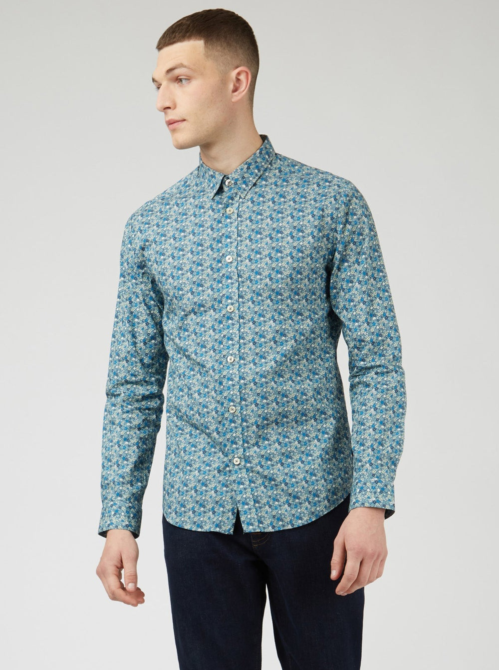 Camisas Ben Sherman Floral Print Long-Sleeve Azules Gris | EPLJZFU-23