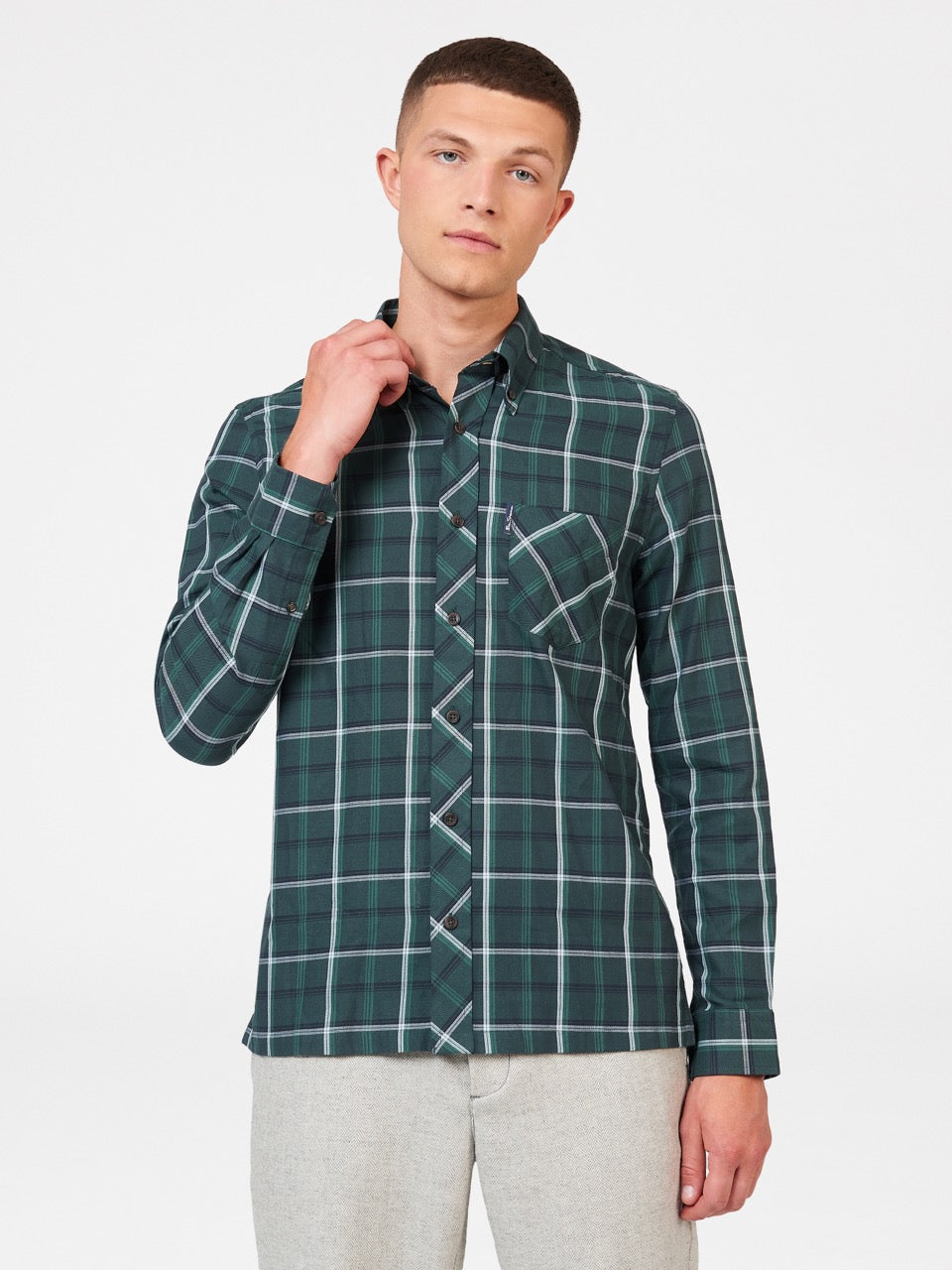 Camisas Ben Sherman Grid Check Verde | GKLAXHQ-03