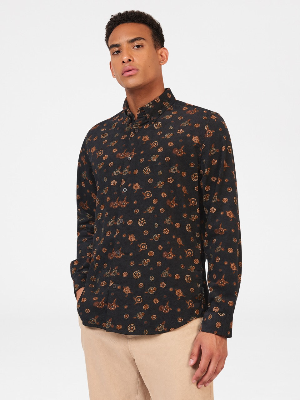 Camisas Ben Sherman Retro Floral Print Corduroy Negras | CVXKJLN-21