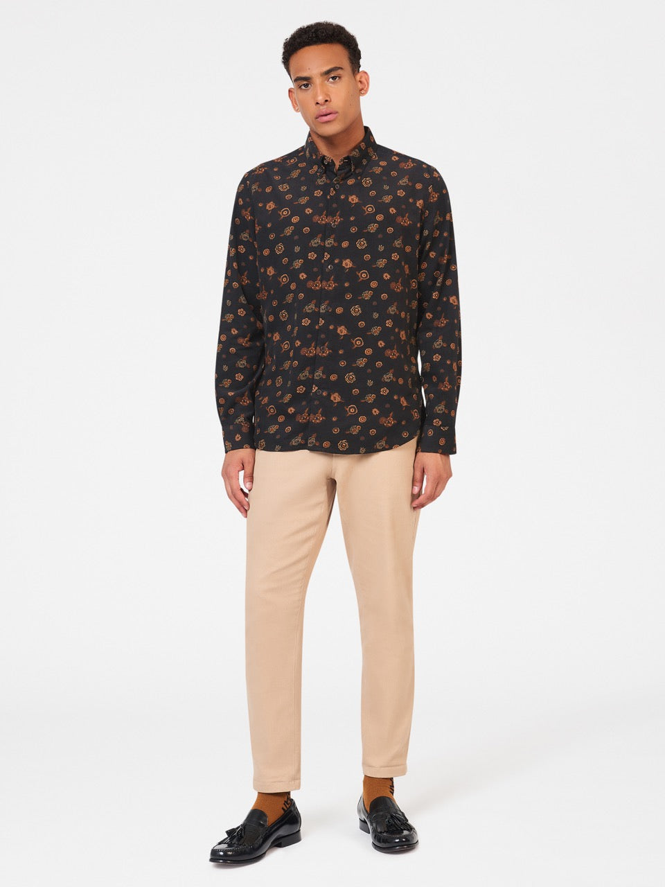 Camisas Ben Sherman Retro Floral Print Corduroy Negras | CVXKJLN-21