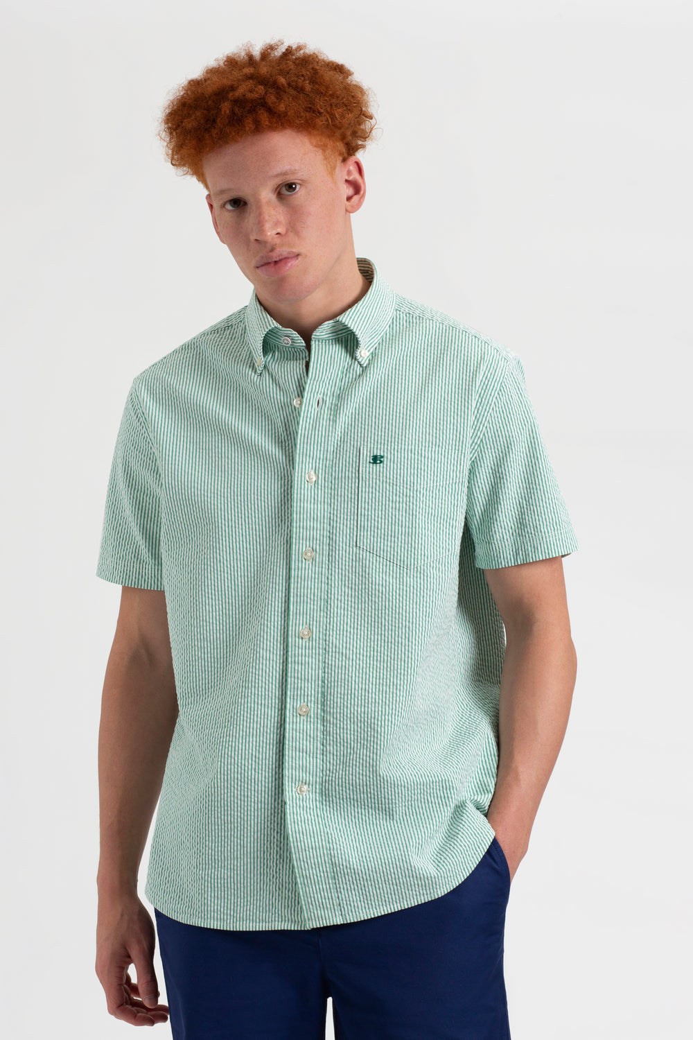 Camisas Ben Sherman Seersucker Bengal Stripe Verde | VQPGCOM-38