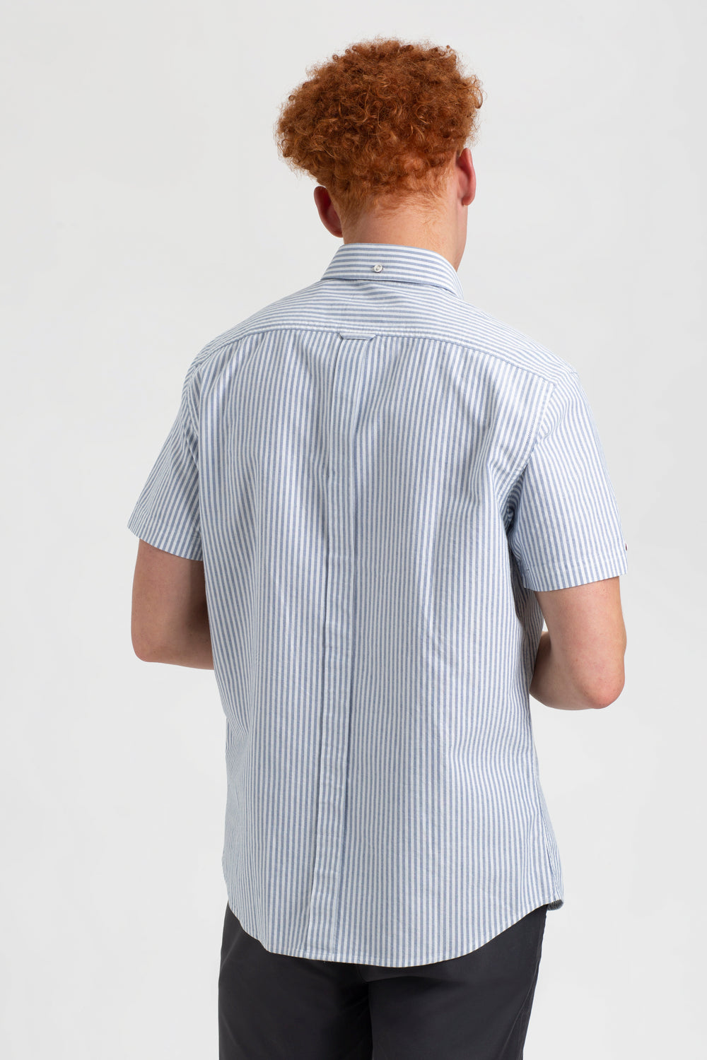 Camisas Ben Sherman Short Sleeve Brighton Oxford Organic Bengal Stripe Indigo Rayadas | SNDKILX-79