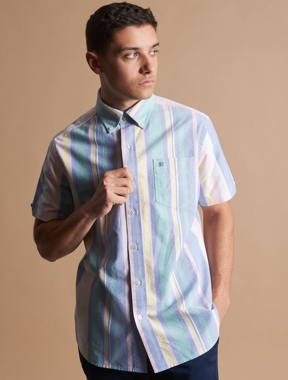 Camisas Ben Sherman Short Sleeve Brighton Oxford Organic Stripe Multicolor Rayadas | CYWSLQV-70