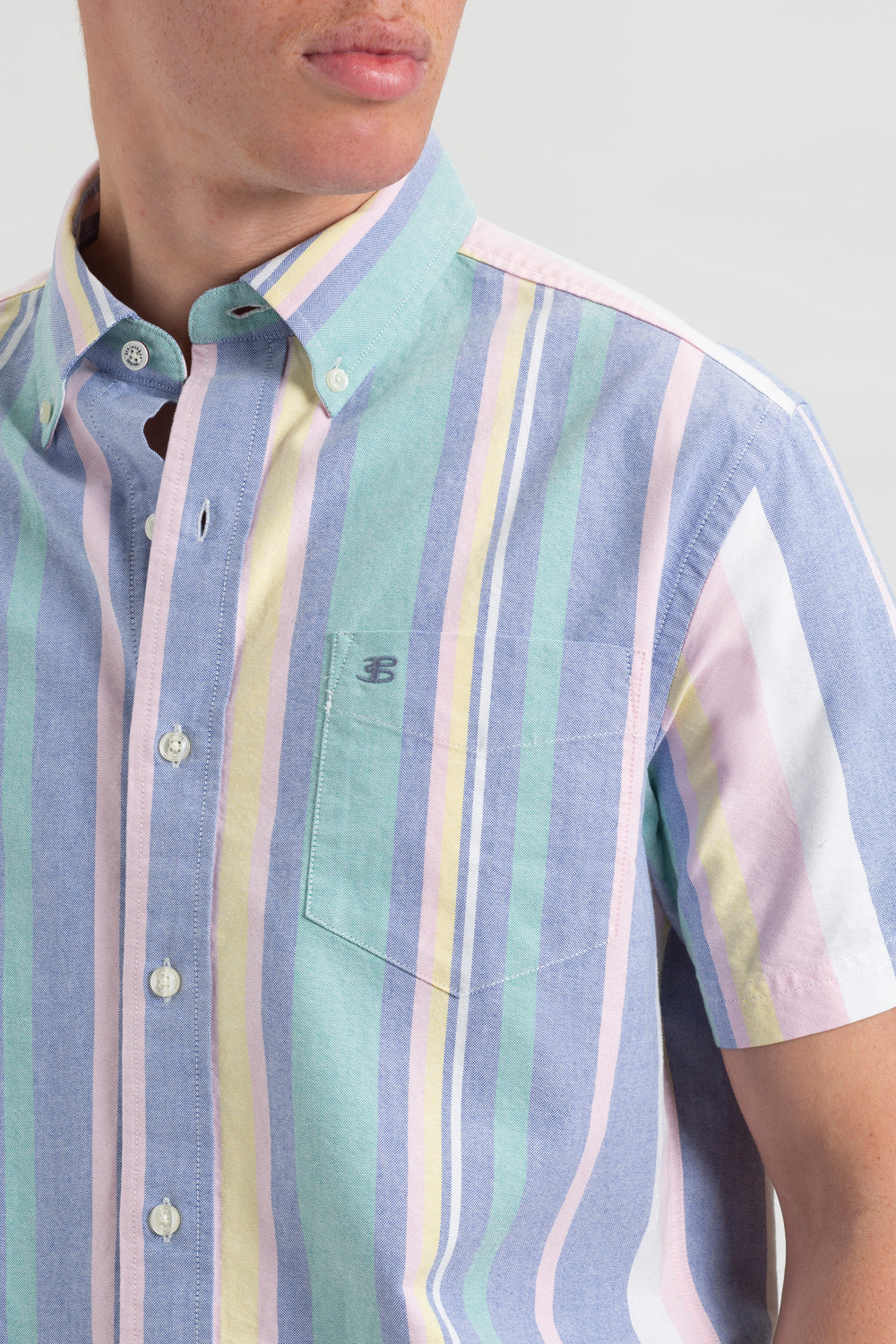 Camisas Ben Sherman Short Sleeve Brighton Oxford Organic Stripe Multicolor Rayadas | CYWSLQV-70