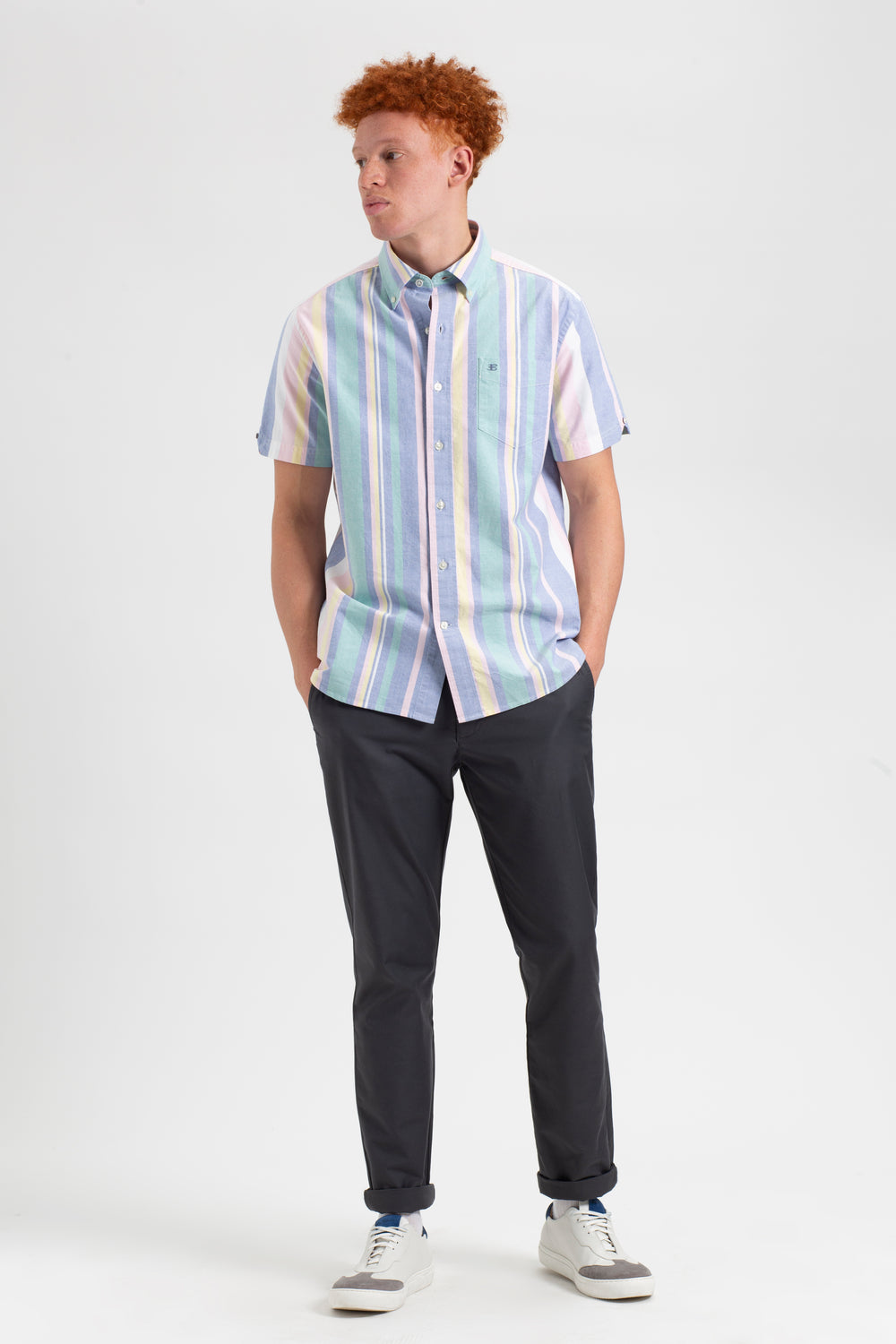 Camisas Ben Sherman Short Sleeve Brighton Oxford Organic Stripe Multicolor Rayadas | CYWSLQV-70