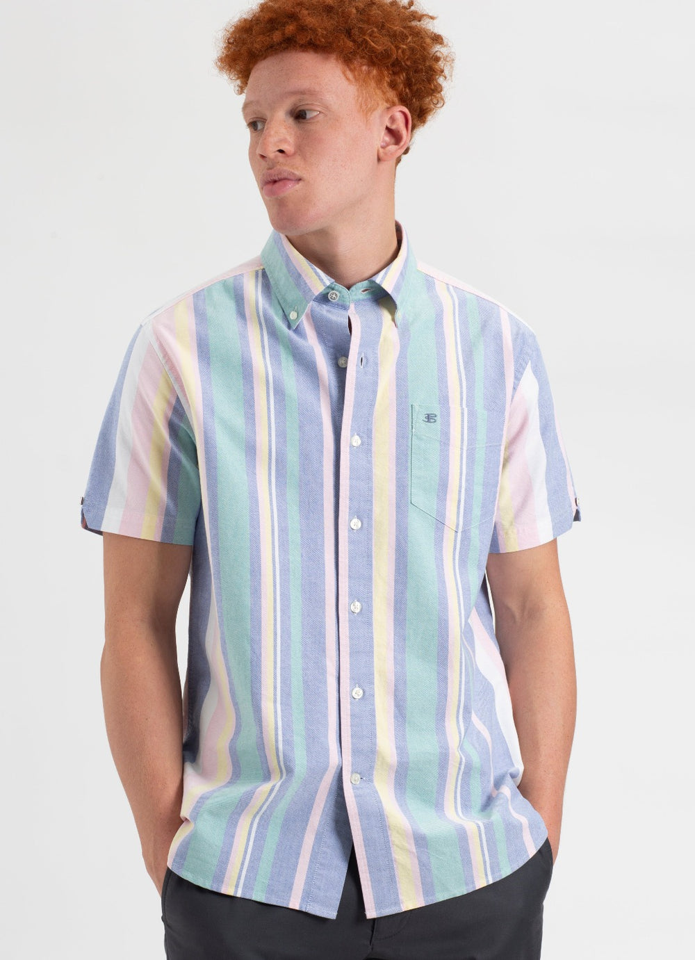 Camisas Ben Sherman Short Sleeve Brighton Oxford Organic Stripe Multicolor Rayadas | CYWSLQV-70