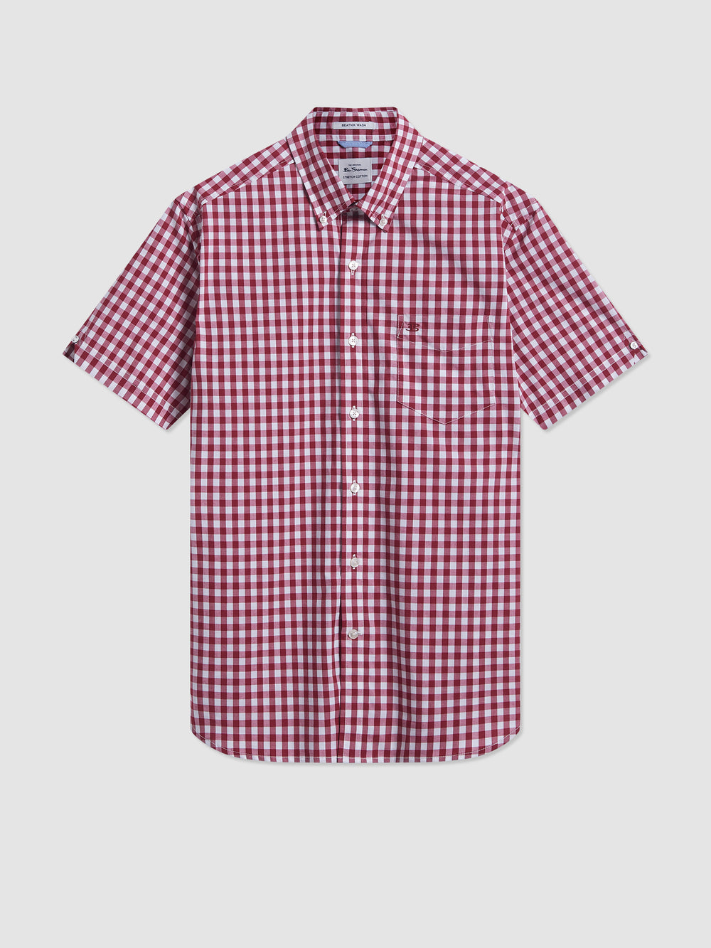 Camisas Ben Sherman Short Sleeve House Poplin Gingham Burdeos | SAJEIXW-20