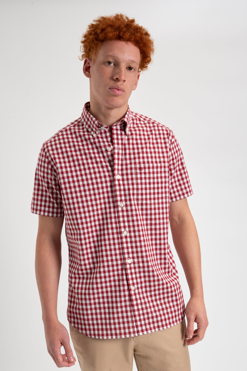 Camisas Ben Sherman Short Sleeve House Poplin Gingham Burdeos | SAJEIXW-20