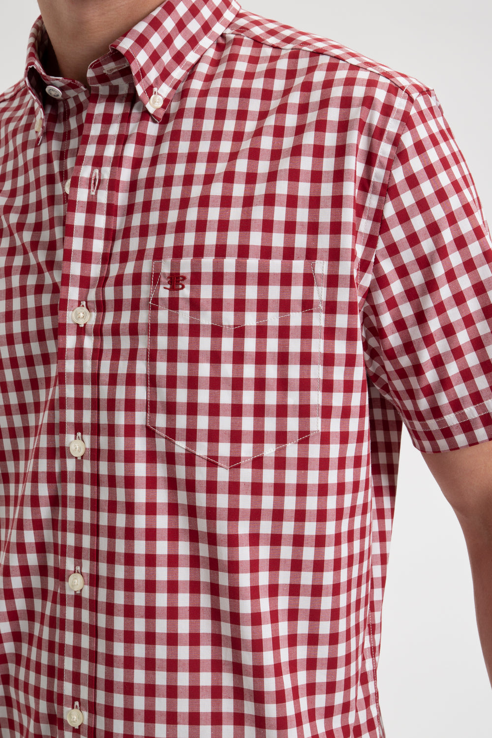 Camisas Ben Sherman Short Sleeve House Poplin Gingham Burdeos | SAJEIXW-20