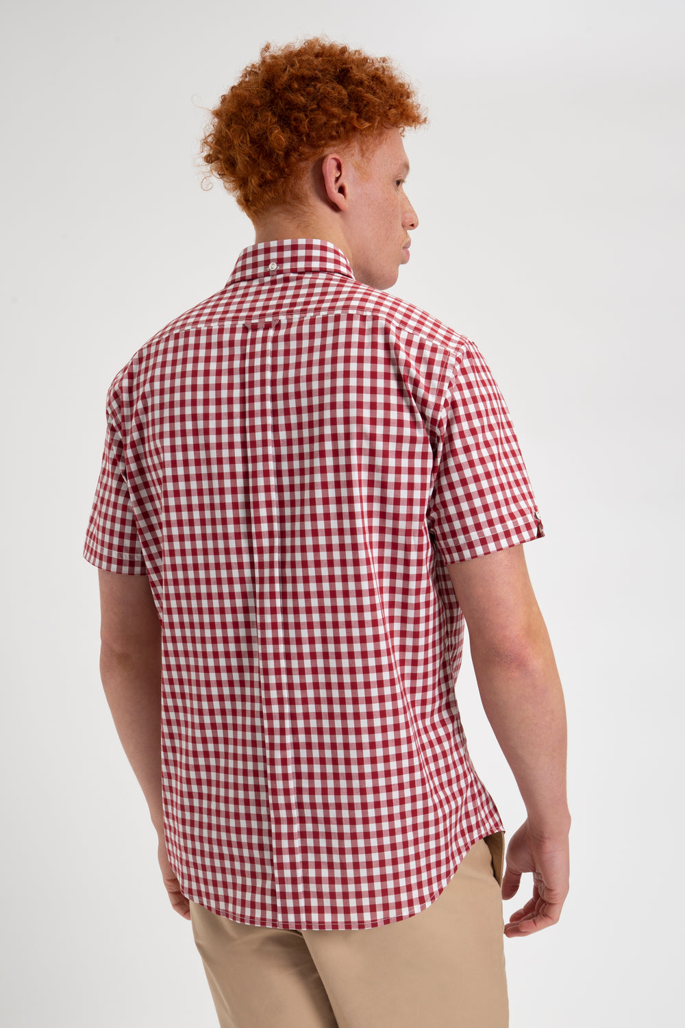 Camisas Ben Sherman Short Sleeve House Poplin Gingham Burdeos | SAJEIXW-20