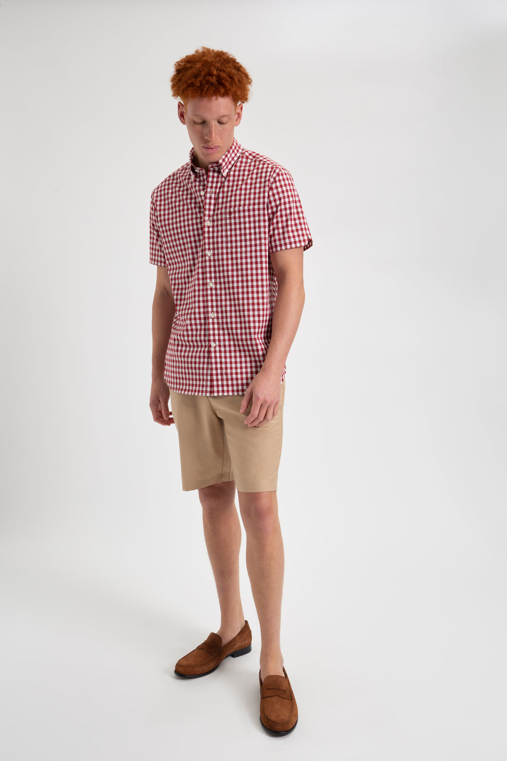 Camisas Ben Sherman Short Sleeve House Poplin Gingham Burdeos | SAJEIXW-20