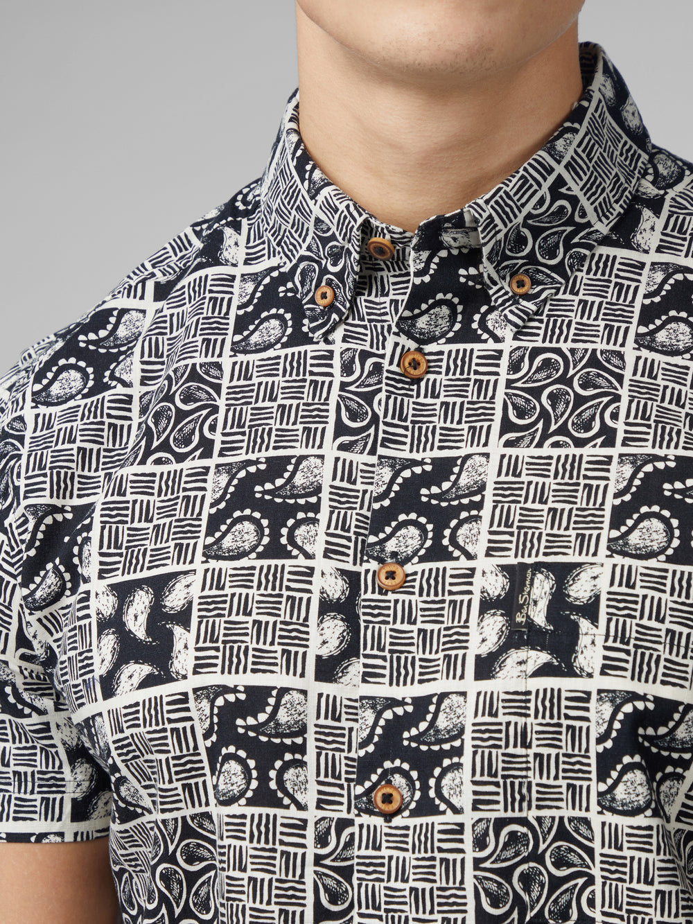 Camisas Ben Sherman Signature Checkerboard Paisley Print Negras | HWCBEKG-12