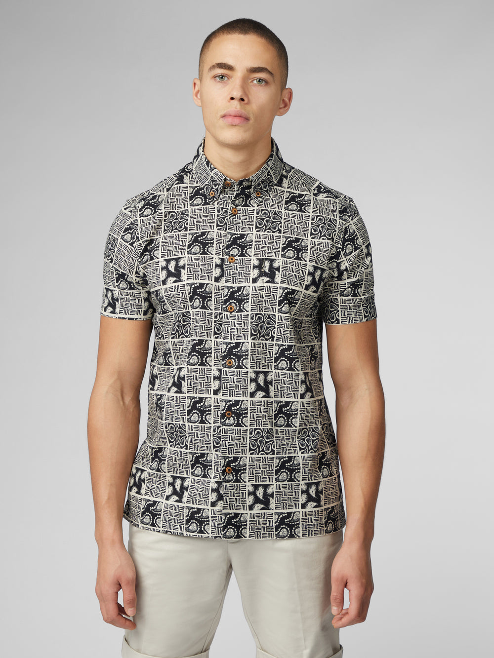 Camisas Ben Sherman Signature Checkerboard Paisley Print Negras | HWCBEKG-12