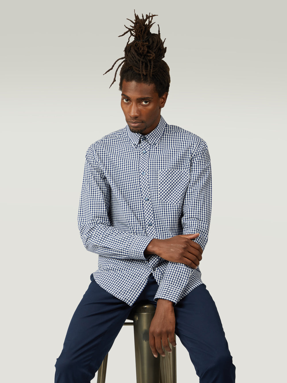 Camisas Ben Sherman Signature Long-Sleeve Gingham Azules Oscuro | GWVMHSQ-17