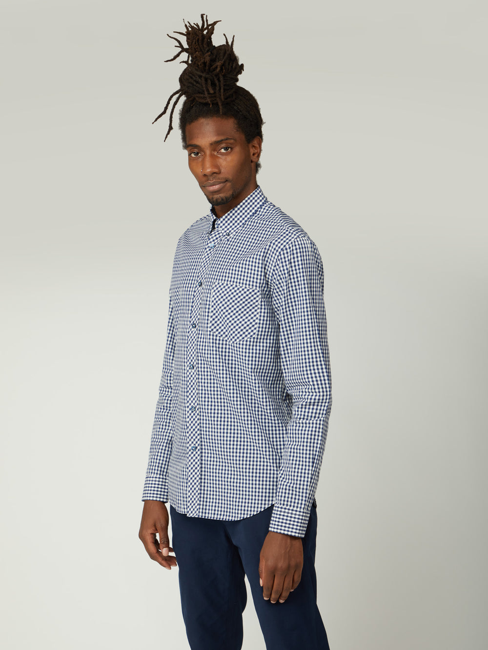 Camisas Ben Sherman Signature Long-Sleeve Gingham Azules Oscuro | GWVMHSQ-17