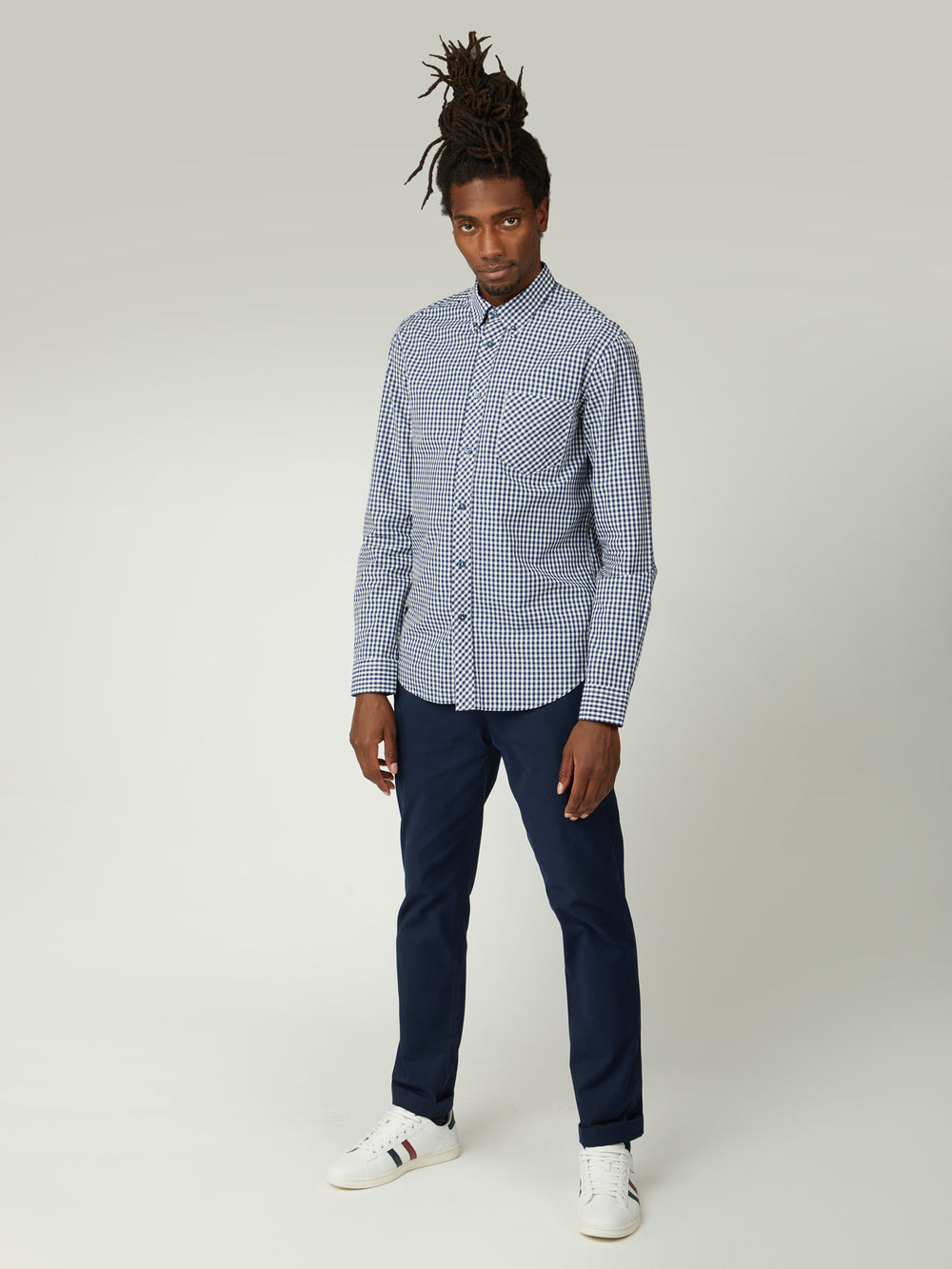 Camisas Ben Sherman Signature Long-Sleeve Gingham Azules Oscuro | GWVMHSQ-17