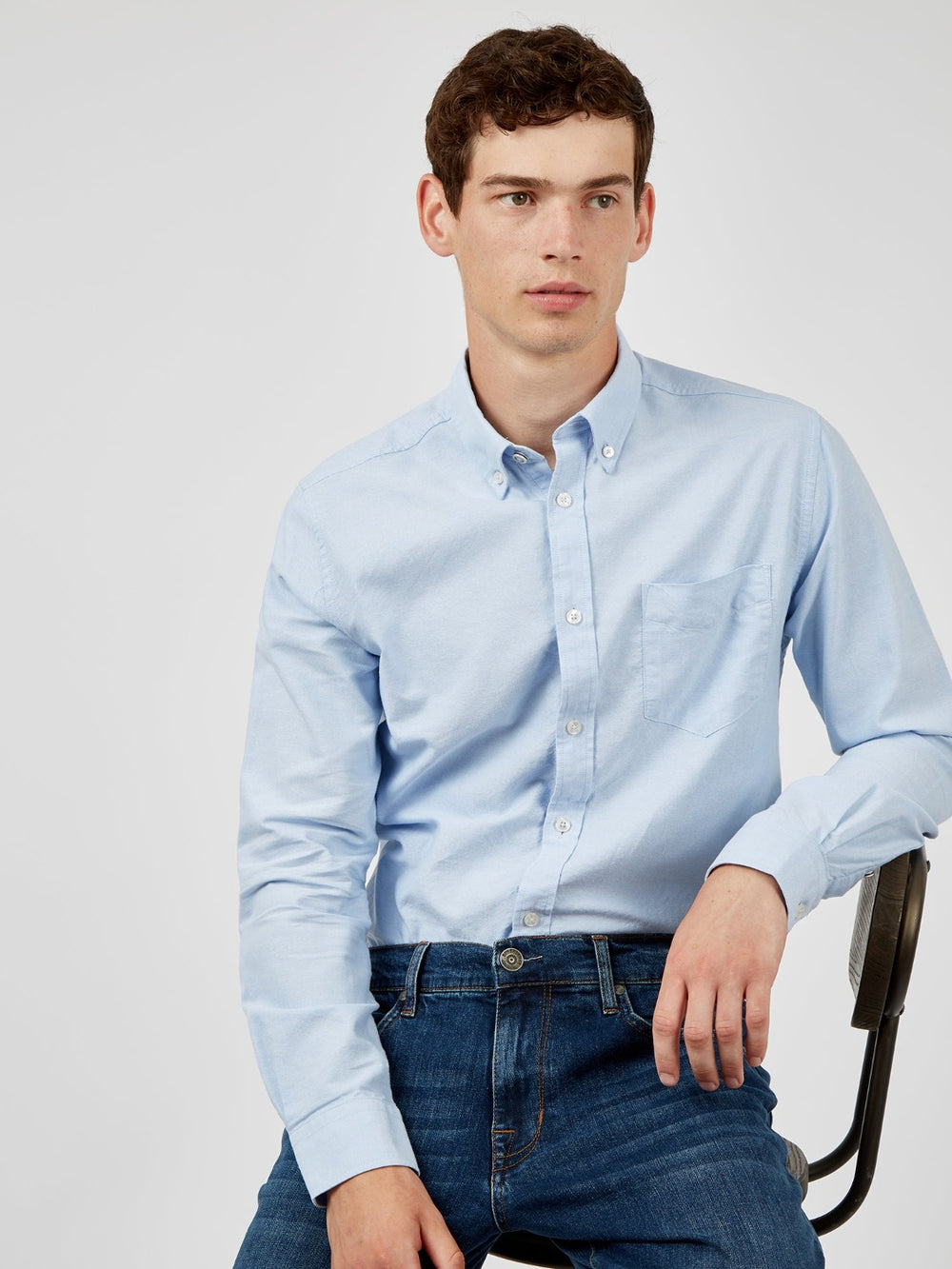 Camisas Ben Sherman Signature Organic Long-Sleeve Oxford Azules | YKOMCNL-59