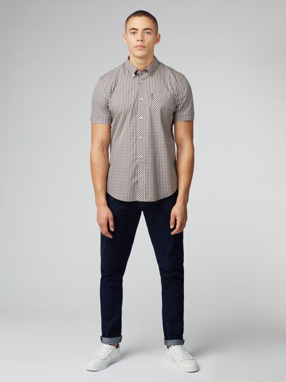 Camisas Ben Sherman Signature Short Sleeve Gingham Cobra Naranjas | YKEROMQ-98