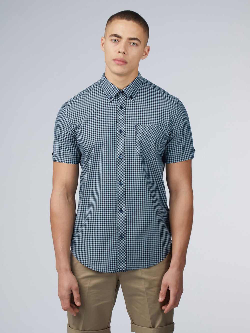 Camisas Ben Sherman Signature Short Sleeve Gingham Azules | RWHDAKM-30