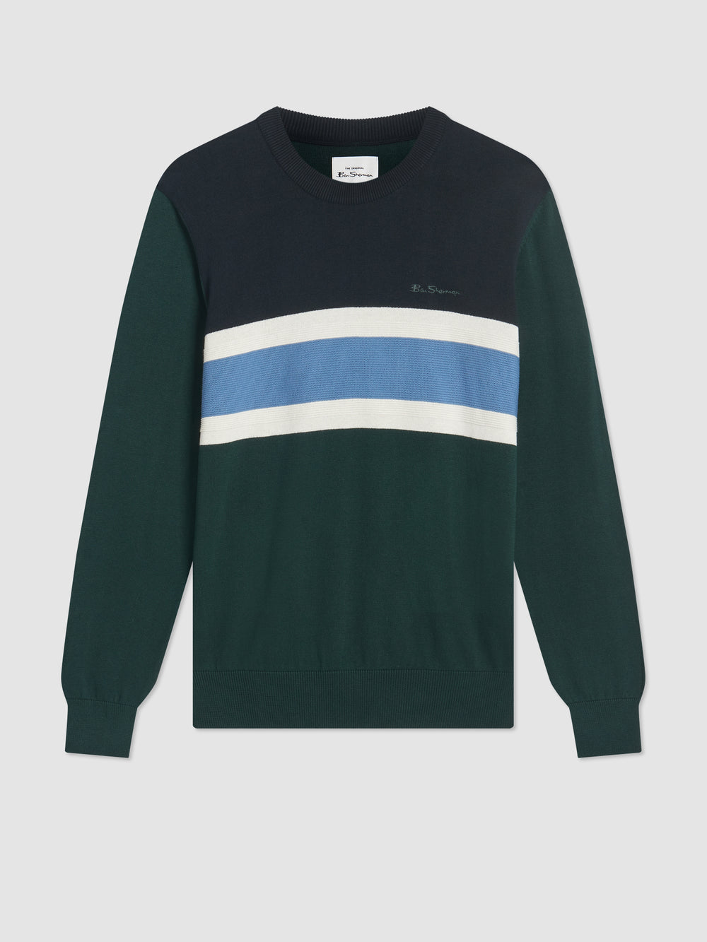 Prendas De Punto Ben Sherman Chest Stripe Crewneck Verde Oscuro | PFQCKIR-15