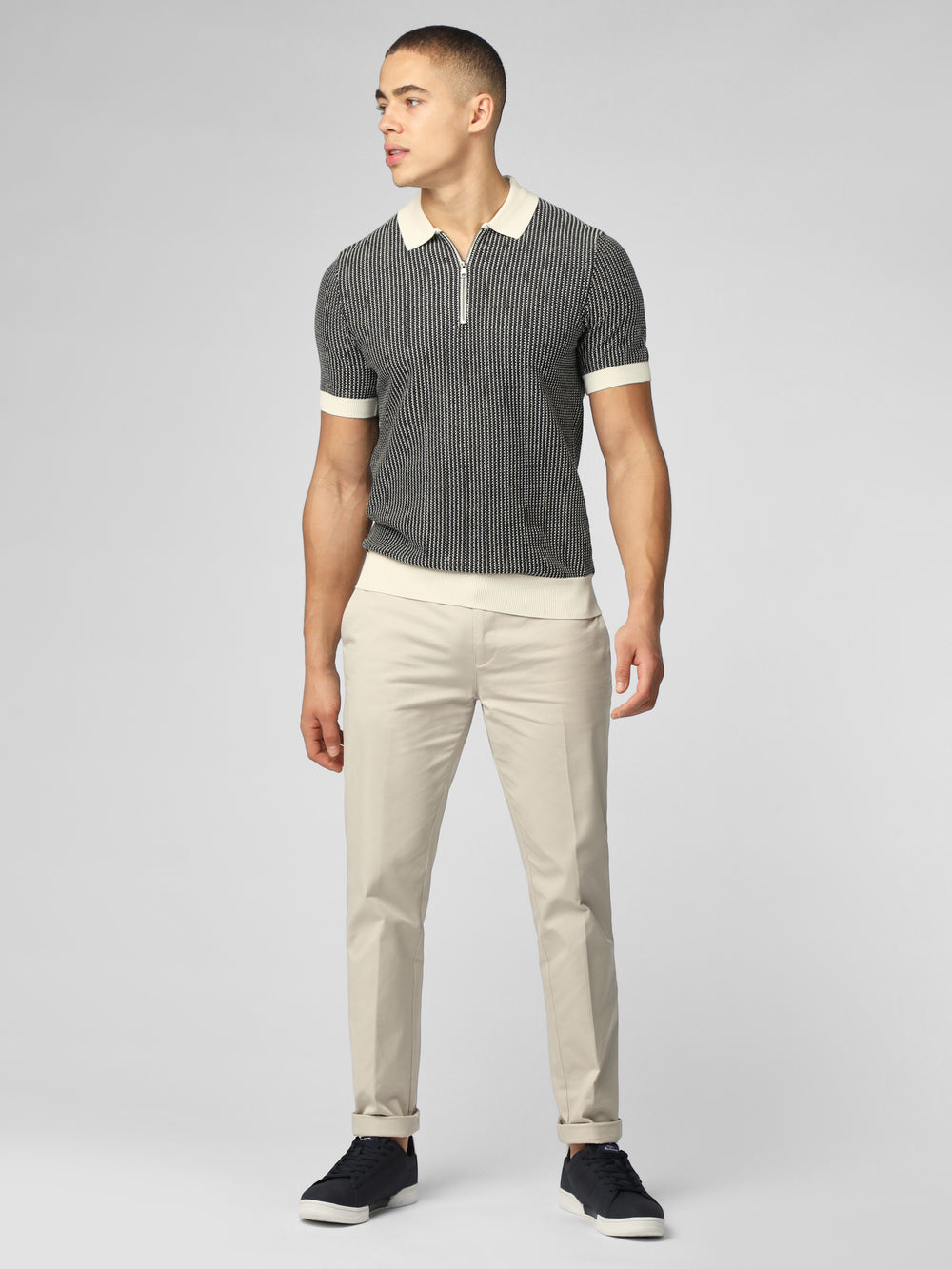 Prendas De Punto Ben Sherman Signature Bicolor Zip Neck Polo Blancas | OAKMWJT-80