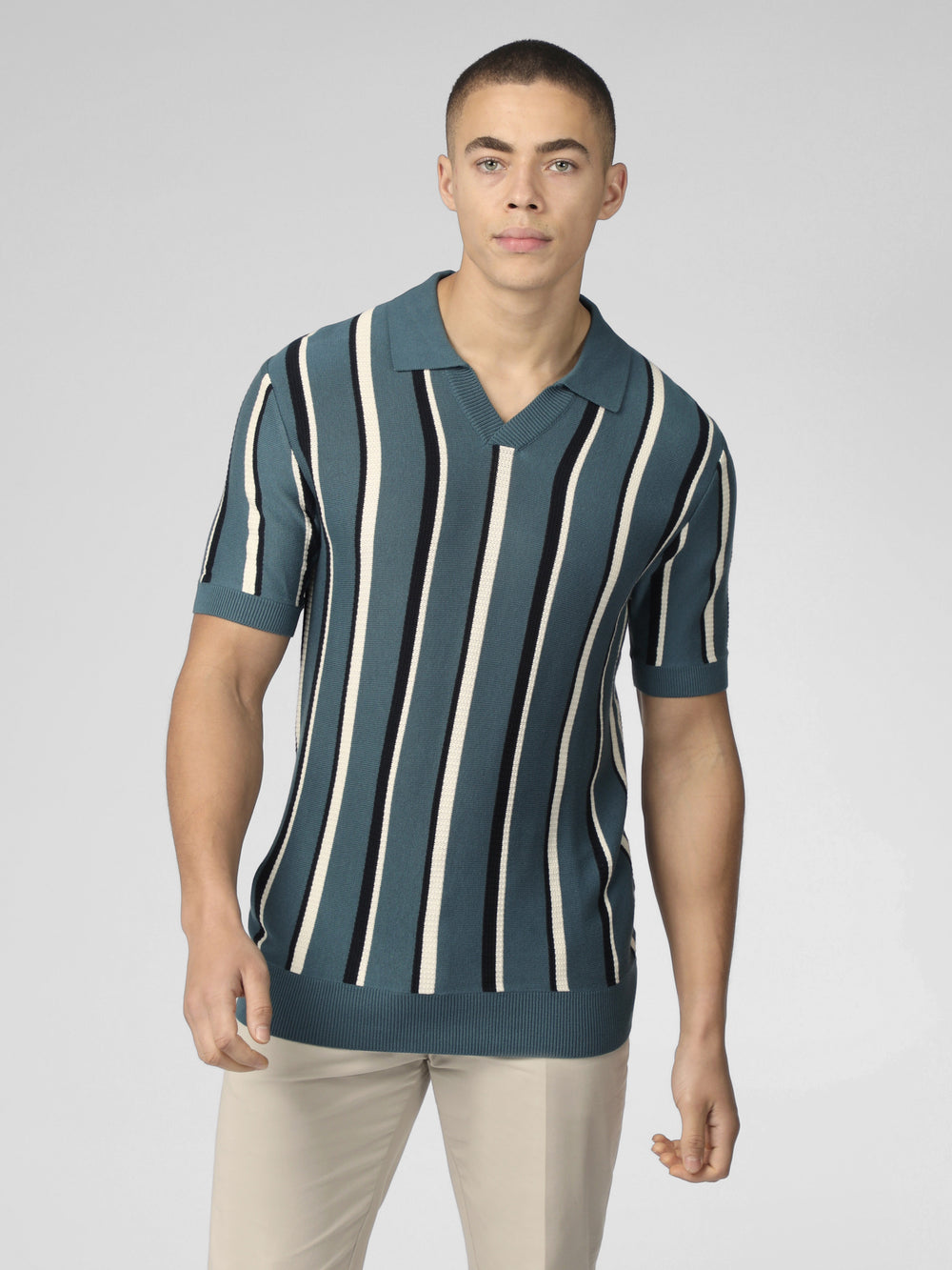 Prendas De Punto Ben Sherman Signature Vertical Stripe Open Neck Polo Turquesa | SYBANFD-19